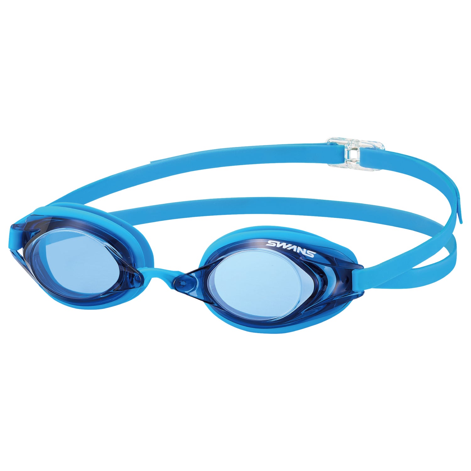 Swans SR-2N EV Navy swimming goggles with blue silicone strap and cushion.