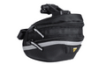 Expandable bike saddle bag with wrap-around zipper and reflective strip