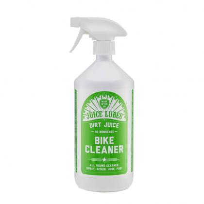 A detailed shot of the label on the Juice Lubes Dirt Juice Super Concentrate bottle, highlighting "11L of bike wash" and "biodegradable formula" to emphasize its value and eco-friendly features.