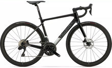 The Wilier Garda Disc Frameset is presented in black and white, emphasizing its design as a carbon endurance road bike.
