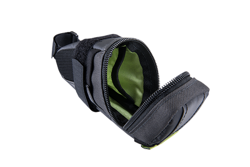 The Birzman Roadster II Saddle Bag, featuring a light attachment loop and waterproof fabric on the bottom.

