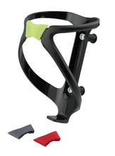 Birzman black bottle cage with a matte finish and three interchangeable colored pieces.

