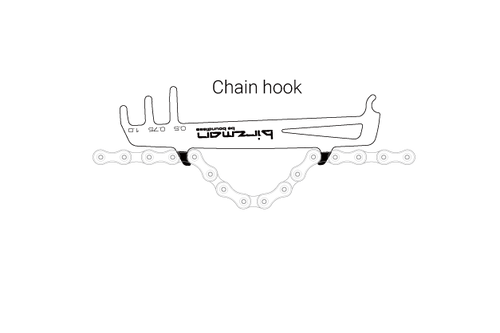 The Birzman chain tool being used to measure chain wear, demonstrating its accurate and simple functionality.

