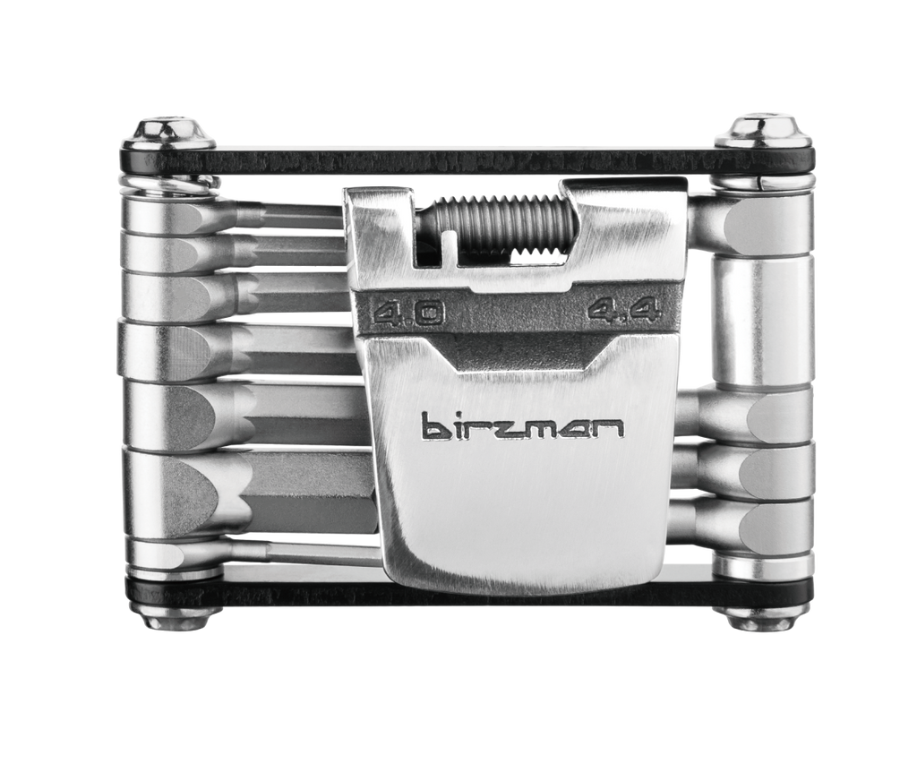 The Birzman Feexman E-Version 15, a comprehensive cycling multi-tool with a chain tool and spoke wrenches.