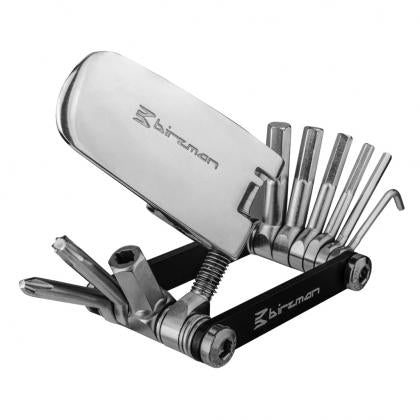 A close-up of the Birzman Feexman Cicada A10, a 10-function cycling tool featuring hex keys, a Torx key, and a chain tool.

