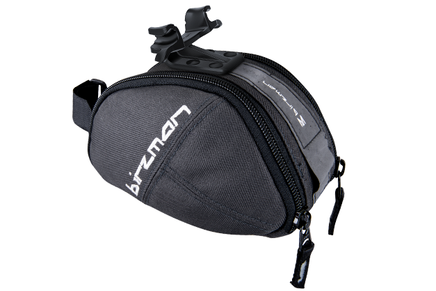 Birzman M-Snug Saddle Bag with dual zips and quick assembly brackets for organized storage.

