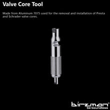 The Birzman Valve Core Tool, a bike tool with a 5mm flat wrench for removing Presta valve extenders.