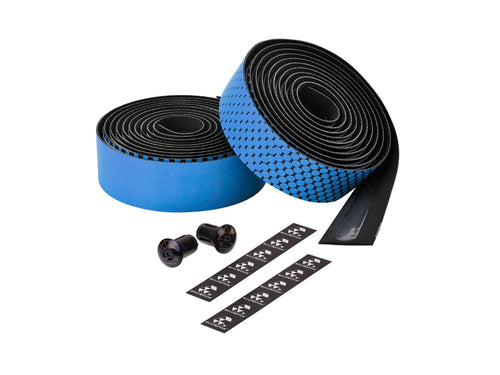 Close-up of the anti-slip blue PU leather surface of the bartape

