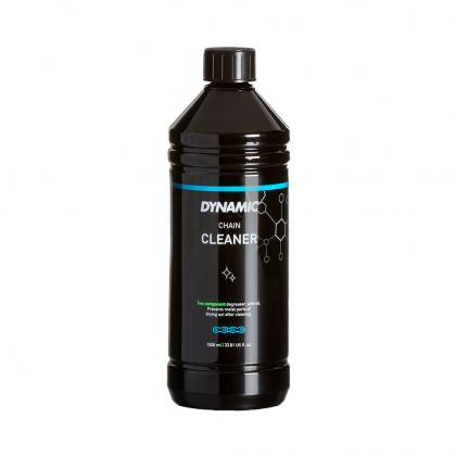 A 1-liter bottle of Dynamic Chain Cleaner, essential for deep cleaning and maintaining all parts of a bicycle's drivetrain.
