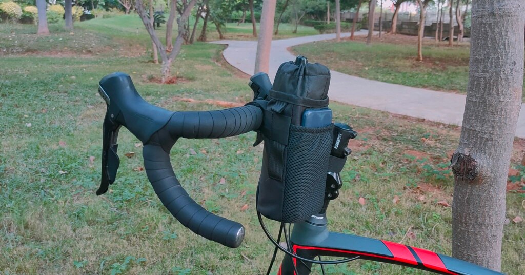 Versatile Trek N Ride handlebar bag mounted on a road bike, highlighting its compact design