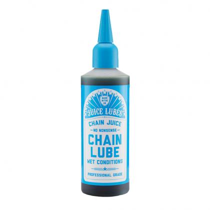 Juice Lubes Wet Conditions Chain Oil 130ml bottle, formulated for superior lubrication in wet and muddy cycling environments.

