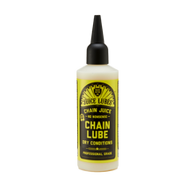 Juice Lubes Chain Lube Dry Condition Chain Oil 130ml bottle, formulated for clean and efficient bicycle chains in dry, dusty environments.

