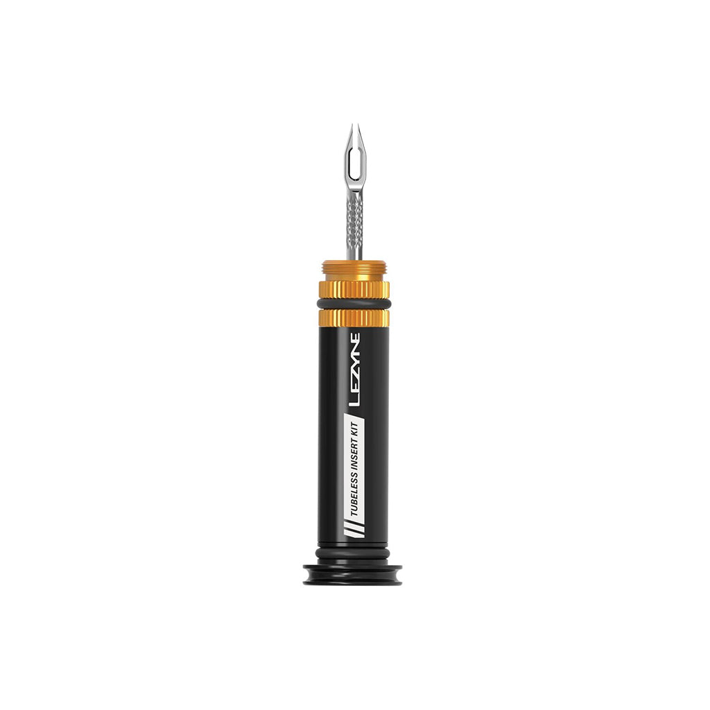 Stealth handlebar-mounted Lezyne tubeless tire repair tool

