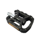 Close-up of the MKS MT-FT pedal, showcasing its double-sided platform, durable plastic-PP body, and cup and cone bearings.

