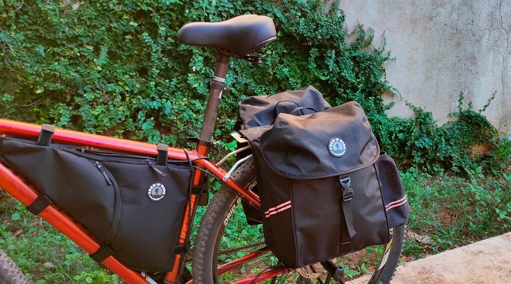 Interior view of the Trek N Ride touring pannier showing the waterproof lining for gear protection.