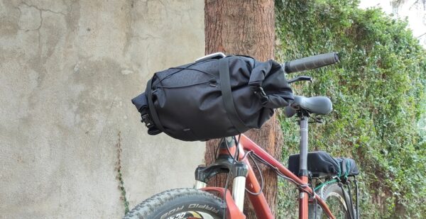 Trek N Ride 10L waterproof bicycle handlebar bag with roll-down closure.
