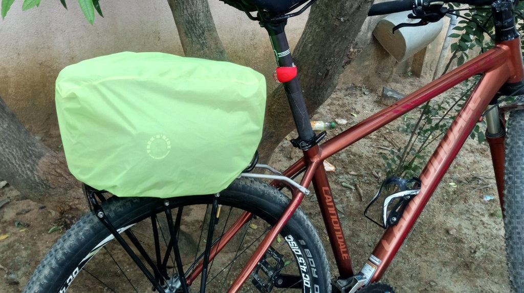 Side view of the Brevet Buddy cycle carrier bag highlighting reflective strips.