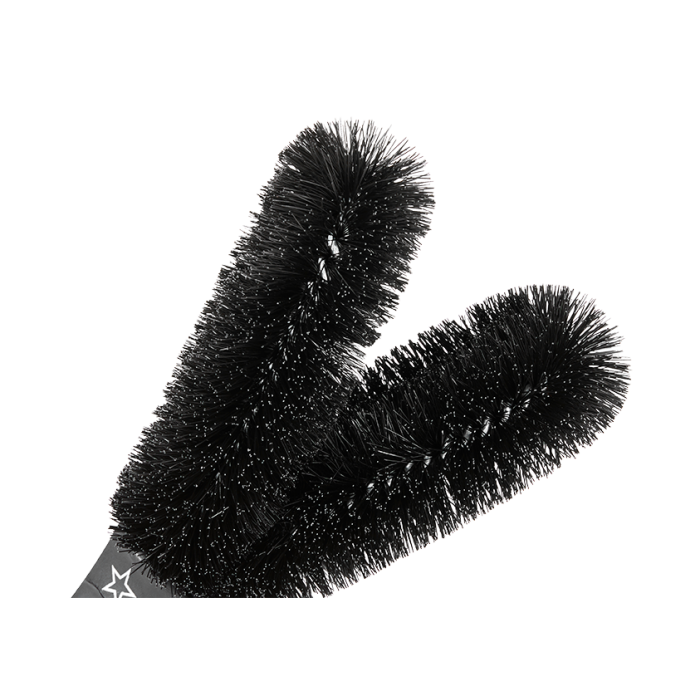 Juice Lubes Double Ender - Two Prong Brush, designed for thorough cleaning between cassette cogs and other narrow bike components.