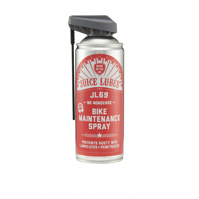 Juice Lubes JL69 Moisture & Protection Spray 400ml can, an all-in-one spray for rust prevention and lubrication on bikes.

