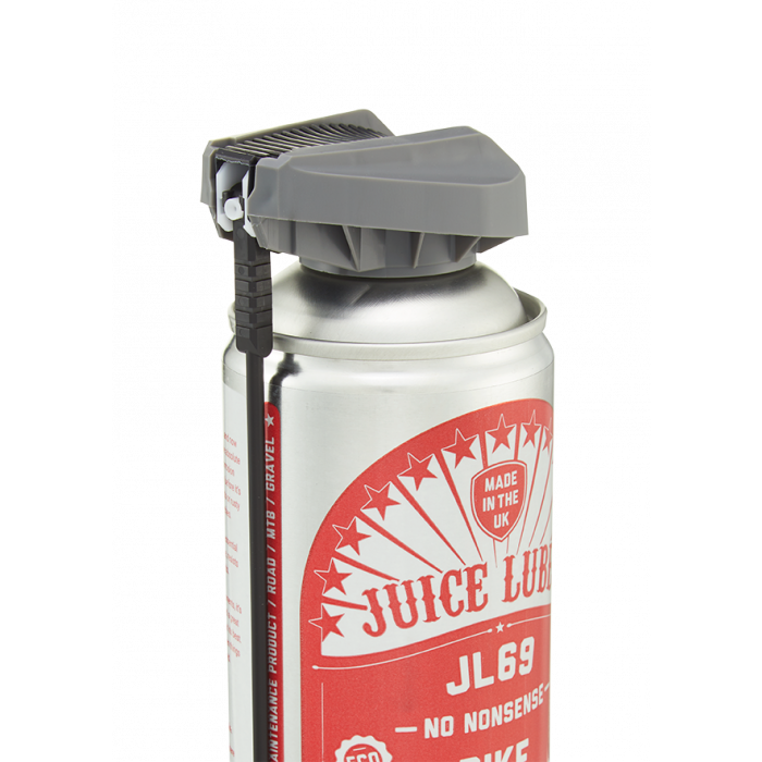 Close-up of Juice Lubes JL69 (400ml), highlighting its protective formula for displacing moisture and preventing corrosion on bicycle components.