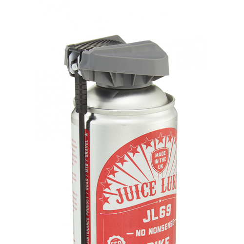 Close-up of Juice Lubes JL69 (400ml), highlighting its protective formula for displacing moisture and preventing corrosion on bicycle components.