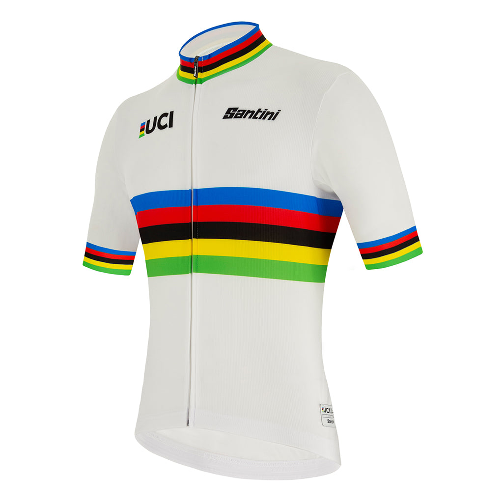 2018 Team Santini UCI Champion Biking Apparel Cycle Jersey and Padded Bib  Shorts Roupas Bicicleta White Rainbow